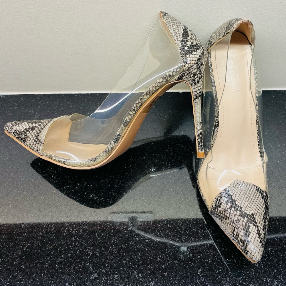 Snake-Print Clear Heels Size 8.5